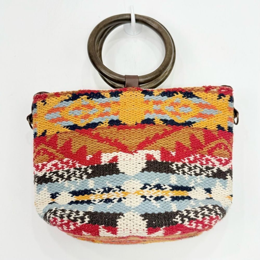 Colorful Southwestern Tribal Pattern Woven Double Handle Kilim Crossbody Bag